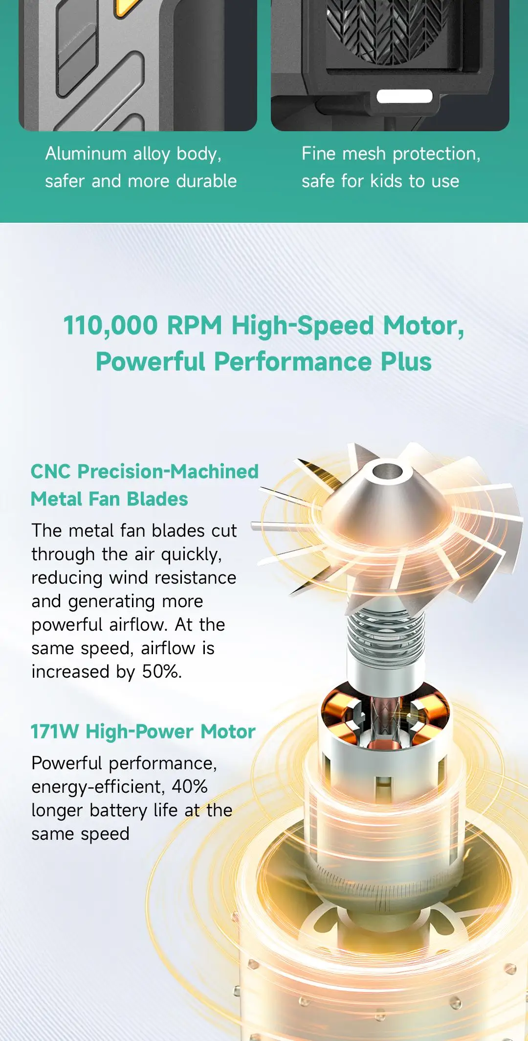 KICA Jetfan Ultra 45m/s منفضة هواء مضغوطة منفاخ كهربائي أضواء LED محمولة لاسلكية 116000   دورة في الدقيقة قابلة للشحن 4000 مللي أمبير