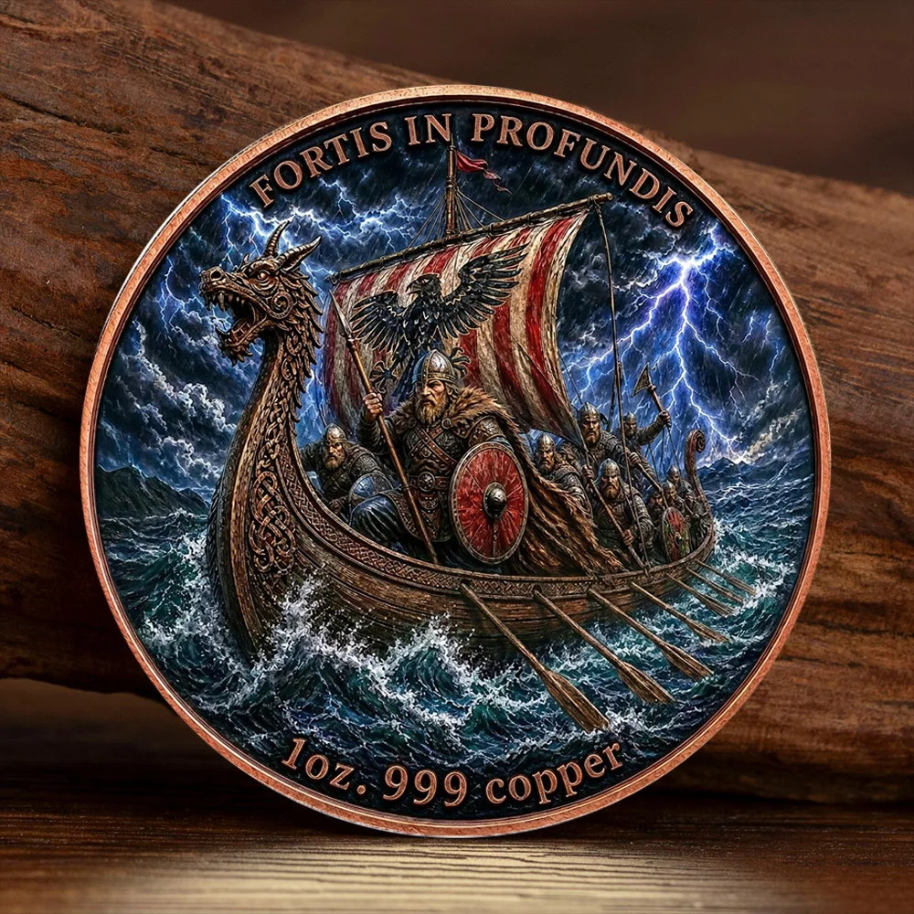 Nordic Viking Mythology-themed Bronze Plated Commemorative Coin - Viking Naval Warrior Collection Coin