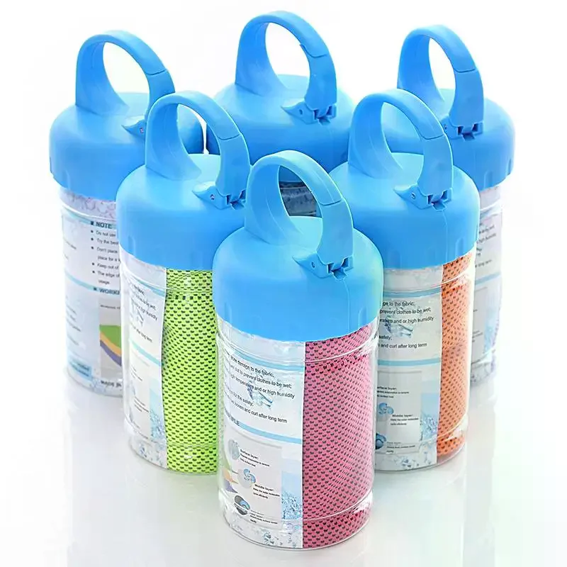 1Pcs Instant Cooling Microfiber Towel with Portable Storage Bottle Super Soft for Summer Workout Hiking Beach Use