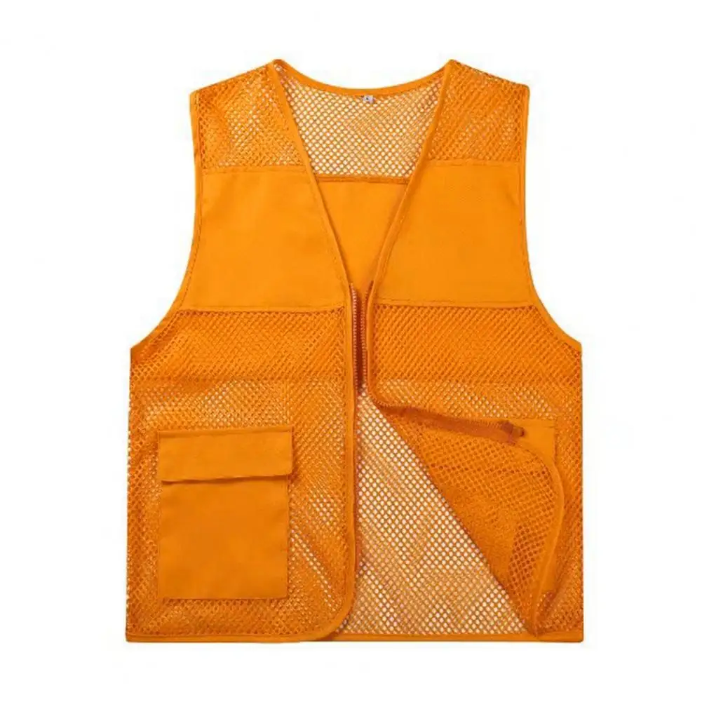 Viscargo Vest Holle Doorzichtige Effen Kleur Grote Zakken Losse Werkkleding Vest Rits V-Hals Cargo Vest Heren Kleding