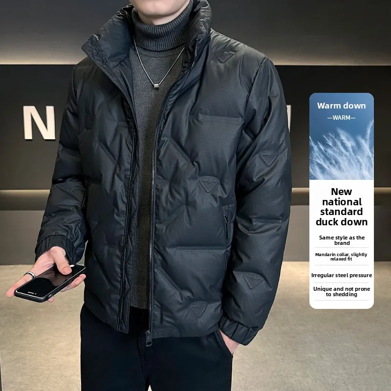

Trendy Brand Stand-up Collar Down Jackets Men Thick Warm Cotton-padded Jacket Autumn Winter Casual Solid-color Duck Down Jackets