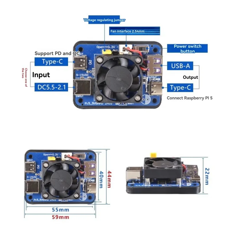 Well Made-For Raspberry Pi 5 Compatible PD Power Supply Module Dual 5V5A Outputs Wide Voltage Input Support For Jetson Devices