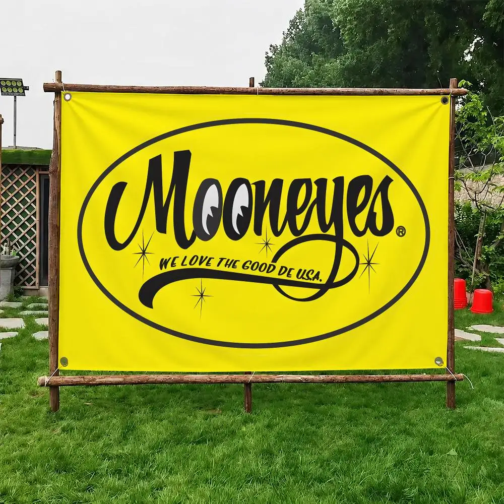 Fashion Logo M-Mooneyes Flags Custom Wall Hanging Background Art Banner For Bedroom Home Living Room Outdoor Decor