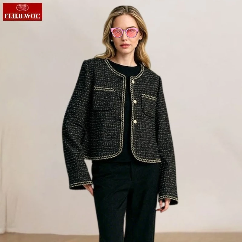 

Short Coats 2025 Autumn Winter Outerwear New Women Office Lady French Design Chic Korea Bling String Thread Short Blazer Jackets