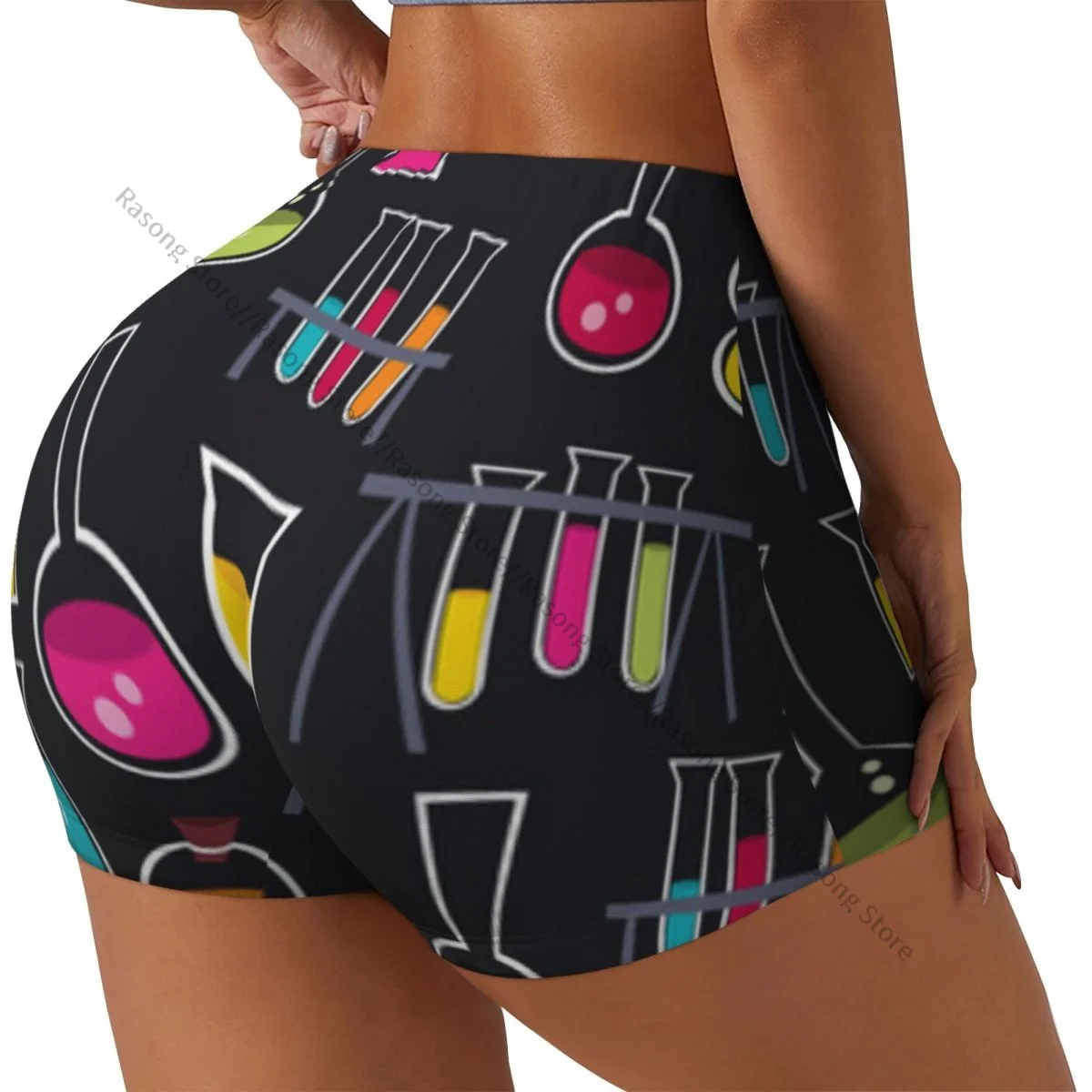

Короткие эластичные шорты с эффектом пуш-ап, разноцветные стеклянные стаканы, лабораторные шорты для бега, спортивные шорты, женская одежда, тренажерный зал