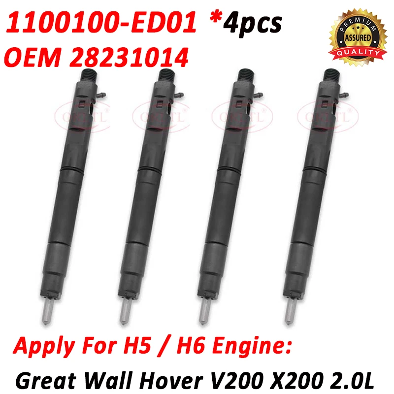 

4pcs 1100100-ED01 Diesel Nozzle ED01 Fuel Injector 28231014 For Great Wall Hover V200 X200 4D20 H5 H6