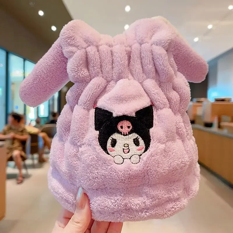 Sanurgente Cartoon Kuromi My Melody Bonnet de shampoing et de sèche-linge confortable, doux, absorbant l'eau, séchage rapide, filles mignonnes et douces