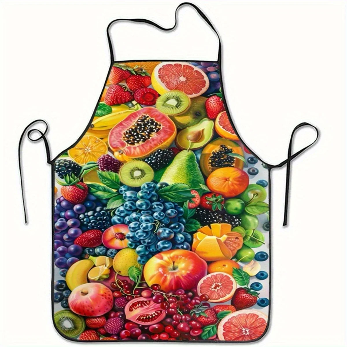 1pc Fruit Print Apron Kitchen Apron With Strawberries Grapes Apples Kiwi Lemon Grapefruit Polyester Cooking Baking Apron