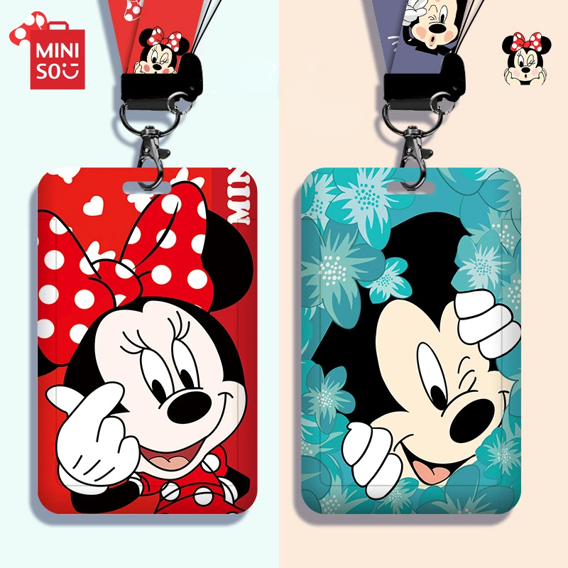 Disney-Mickey Mouse PVC Titular do Cartão, Minnie Dos Desenhos Animados, Pendurado Neck Bag, colhedor, Case Cartão de Identificação protetora, Anti-lost Capa