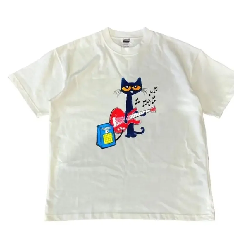 

Pete the Cat Playing Guitar Graphic Tee Men's Short Sleeve Cotton Round Neck T-Shirt