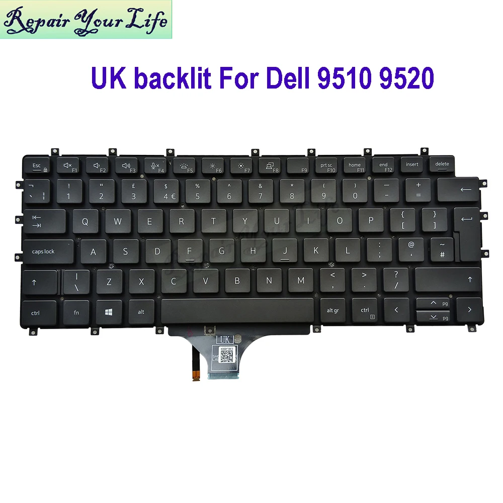 UK GB J8F1D Backlit Keyboard For Dell Latitude 9510 9520 2 in 1 0J8F1D Laptop Keyboards Backlight Teclado Euro Key LK132UH2A15