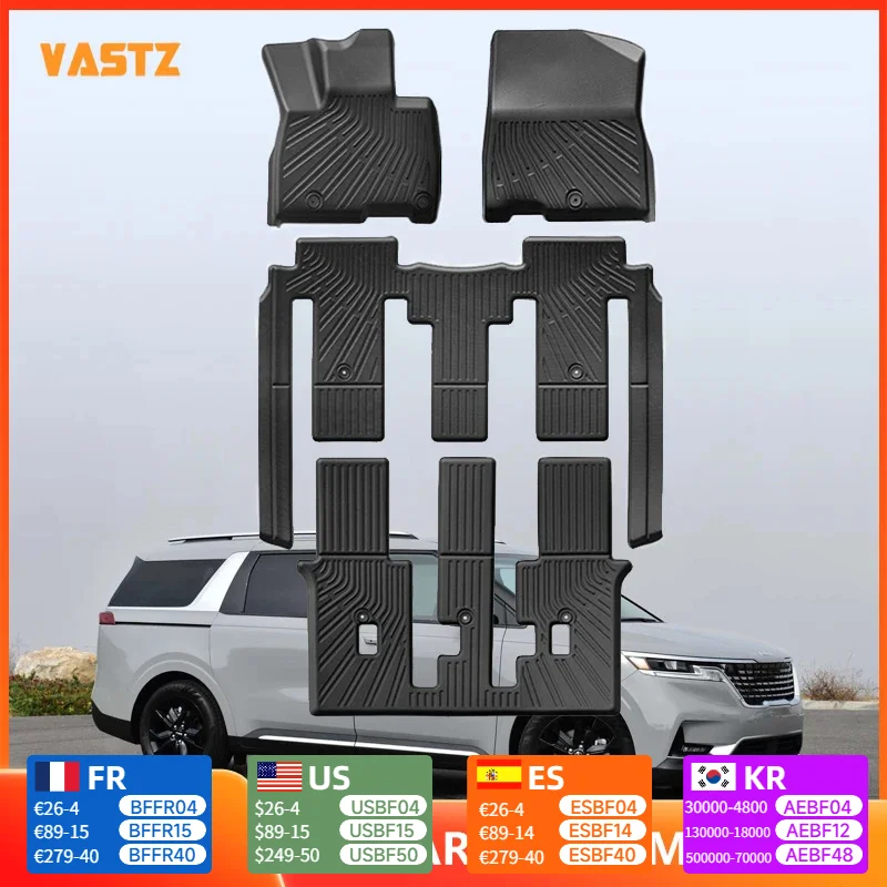 

Коврики для Kia Carnival 2021-2025 8 мест, всепогодные коврики для багажника, полный комплект, вкладыш для багажника, водонепроницаемый, противоскользящий, устойчивый к пятнам