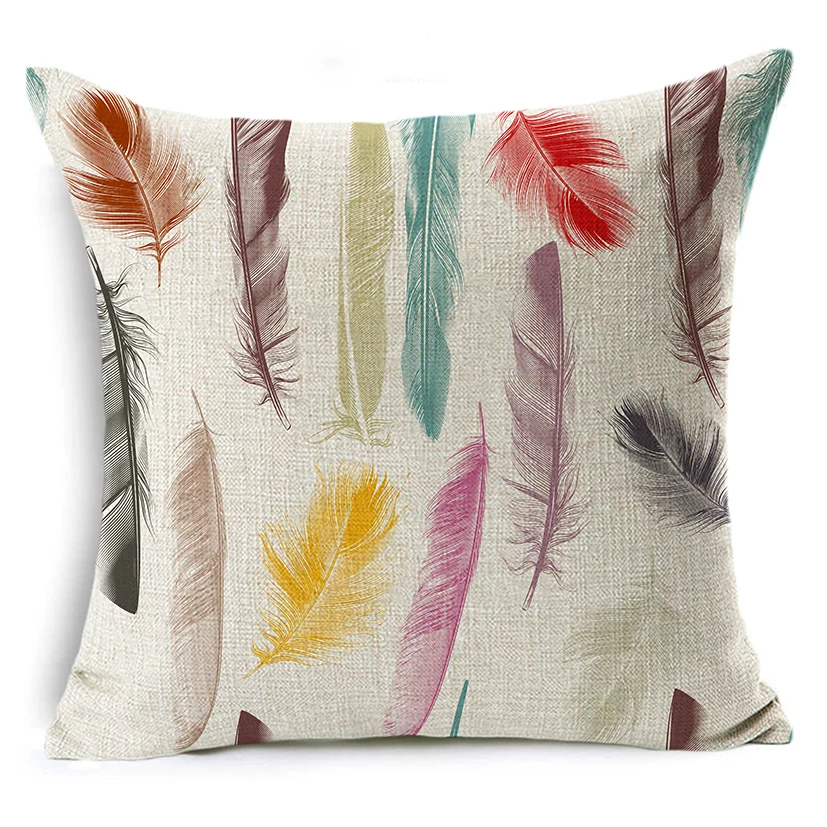 Peacock Feather Pillowscase Bird Feather Cotton Linen Pillow Case for Bedroom Bed Sofa Decor Home Pillow Covers Decorative Sofa