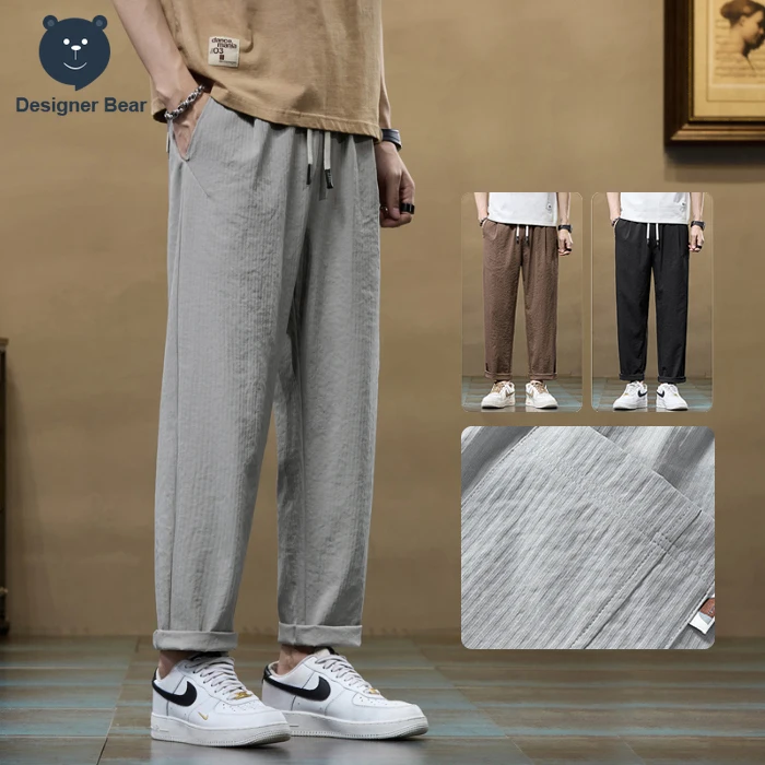 Sommerliche, dünne Herren-Freizeithose, gestreift, Baggy-Schnitt, elastischer Bund, für Pendler und Arbeit, koreanische Hose, Übergröße 40
