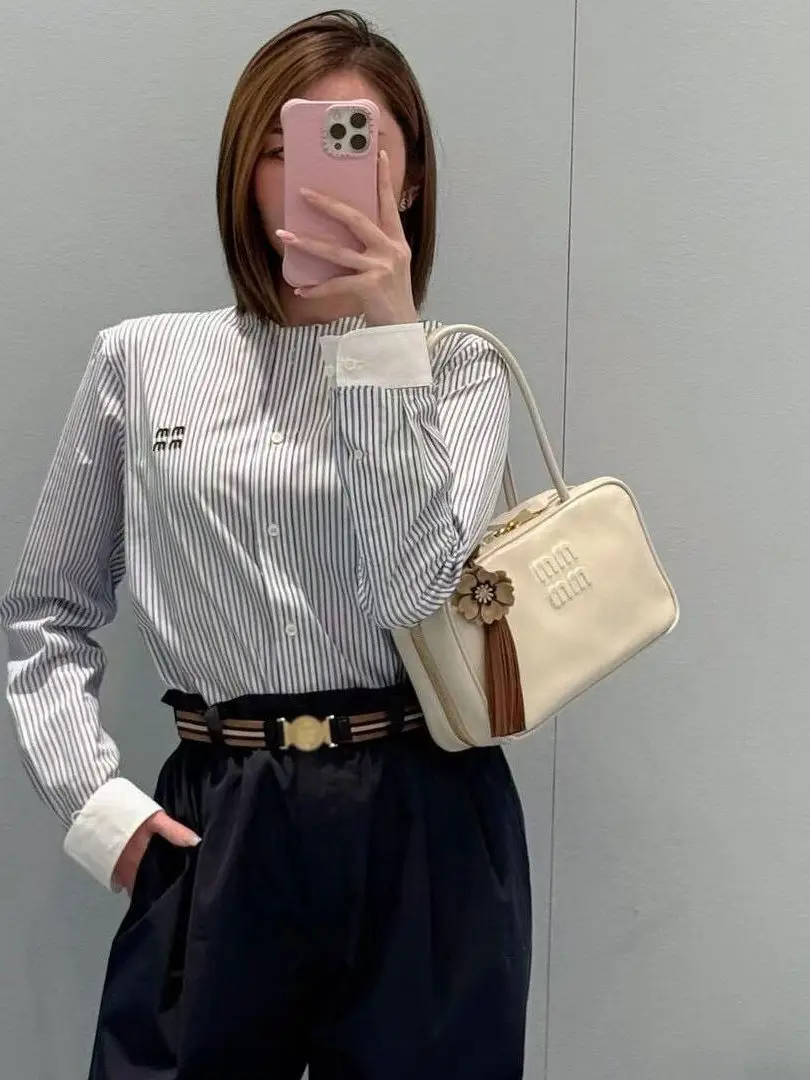 

Oyearex Women's Long Sve irt Pure Cotton M Letter Embroidery Color Blo Stripes Street Sle Collar Loose Fit Summer