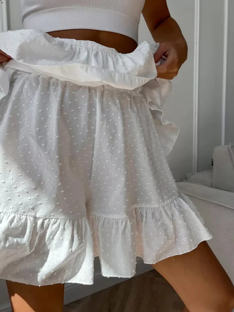 MSCSZ 白スカートショーツ女性のための Elastick ウエスト層状フリルサマーショーツシックなカジュアルショーツキュロット女性