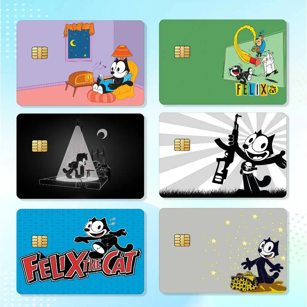 Cartoon Cute F-Felix The C-Cat Matte Card Stickers For Credit Cards Debit Cards And Transit Cards 4Pcs