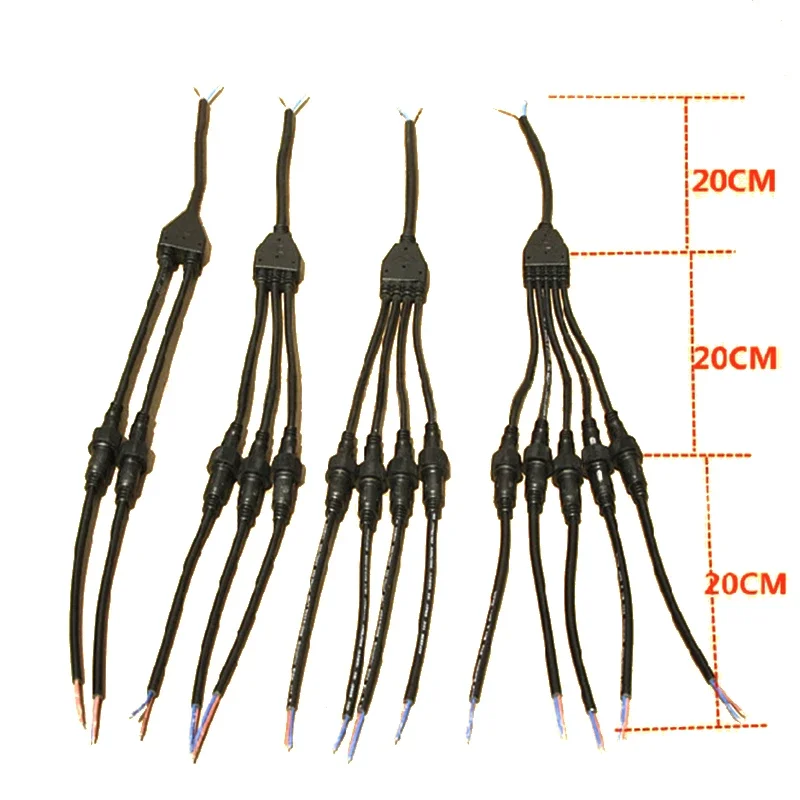 IP67 2Pin Electrical Splitter with Male Female Wire Connectors 1 to 2 3 4 5 Y Type Cable Waterproof Connector Outdoor Led Strip