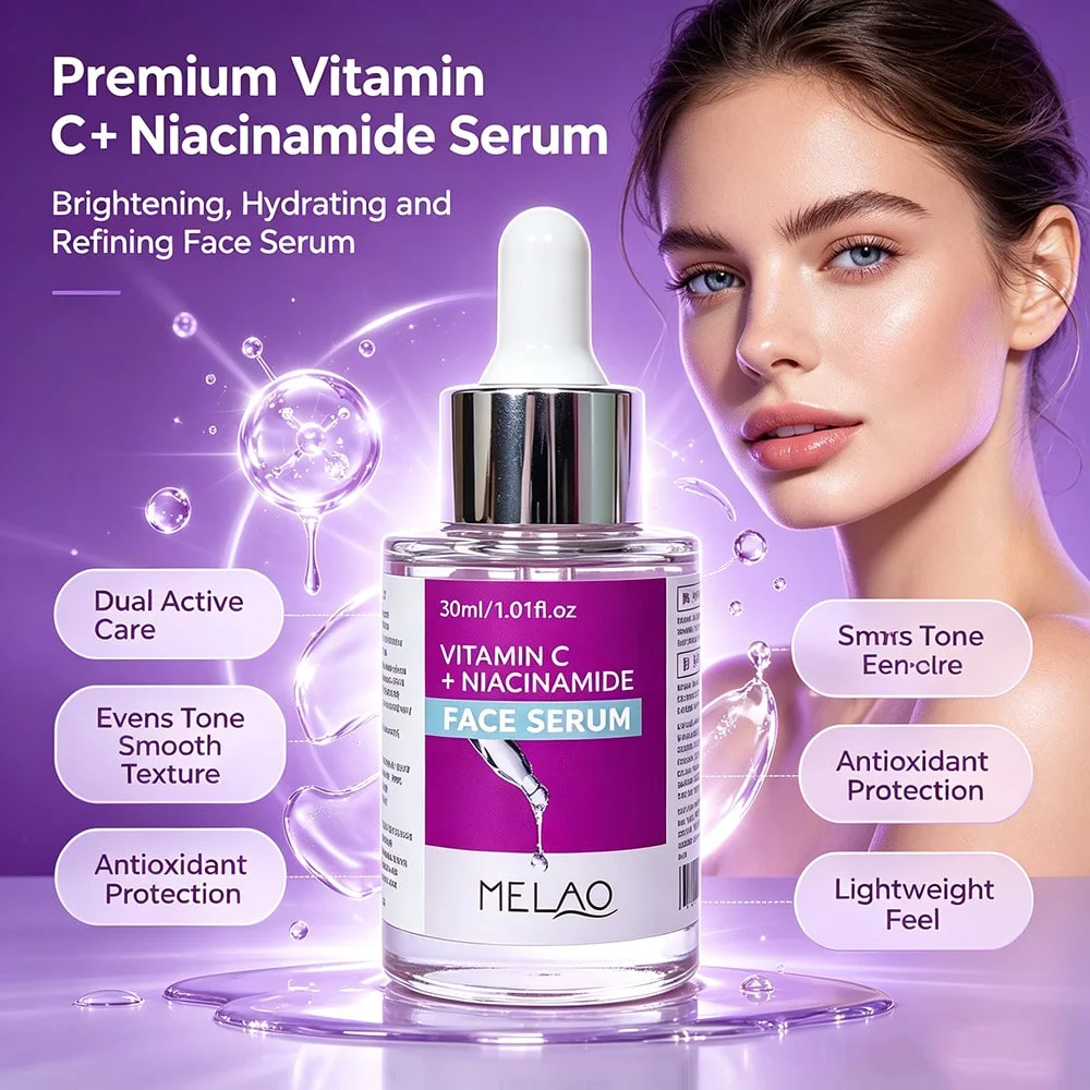 MELAO Vitamin C + Niacinamide Face Serum, Brightening Pore Minimizing Essence, Fade Dark Spots, Even Dull Tone & Reduce Pores