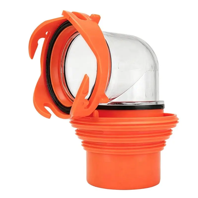 

Clear RV Sewer Hose Elbow Featuring 4-In-1 Adapter-Built-In Gasket And 360-Degree Rotating Fitting