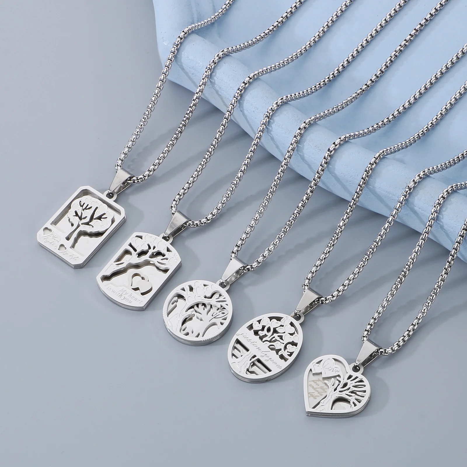 Multi-Style Life Tree Pendant Necklace - Stainless Steel 304 - KN281739-KL image 2