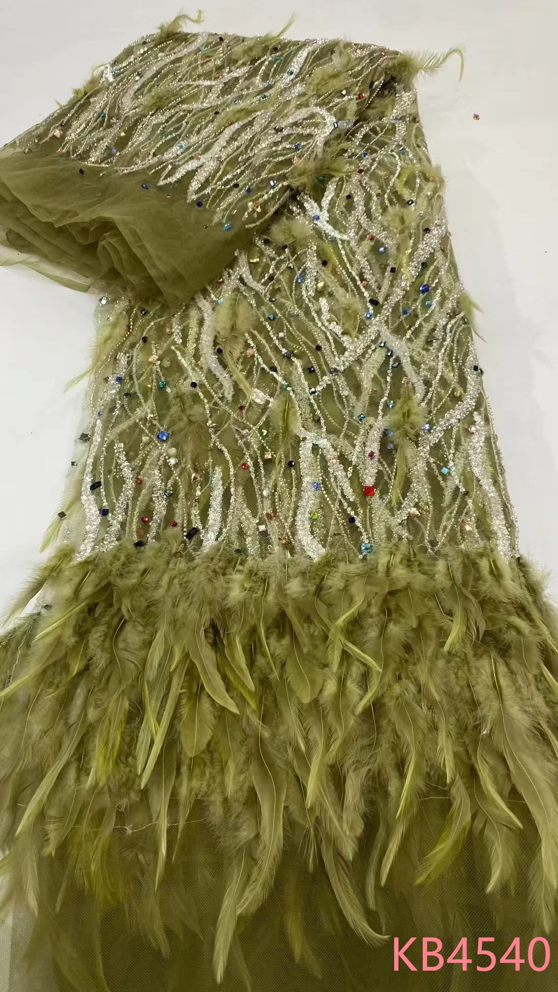 

Africa Nigerian Feather Beads French Mesh Lace 2025 High Quality Sequence Tulle Lace With Beads Embroidery For Sewing KB4540