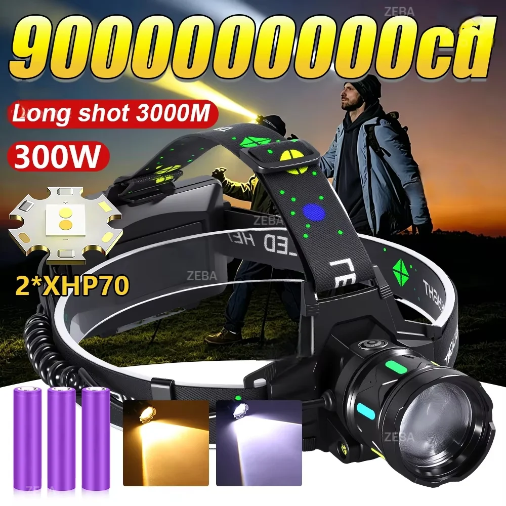

18650X3 Hiking Powerful Headlamp XHP70 Rechargeable LED Front Lamp Waterproof Headlight Battery Spotlights Outdoor Hiking Lights