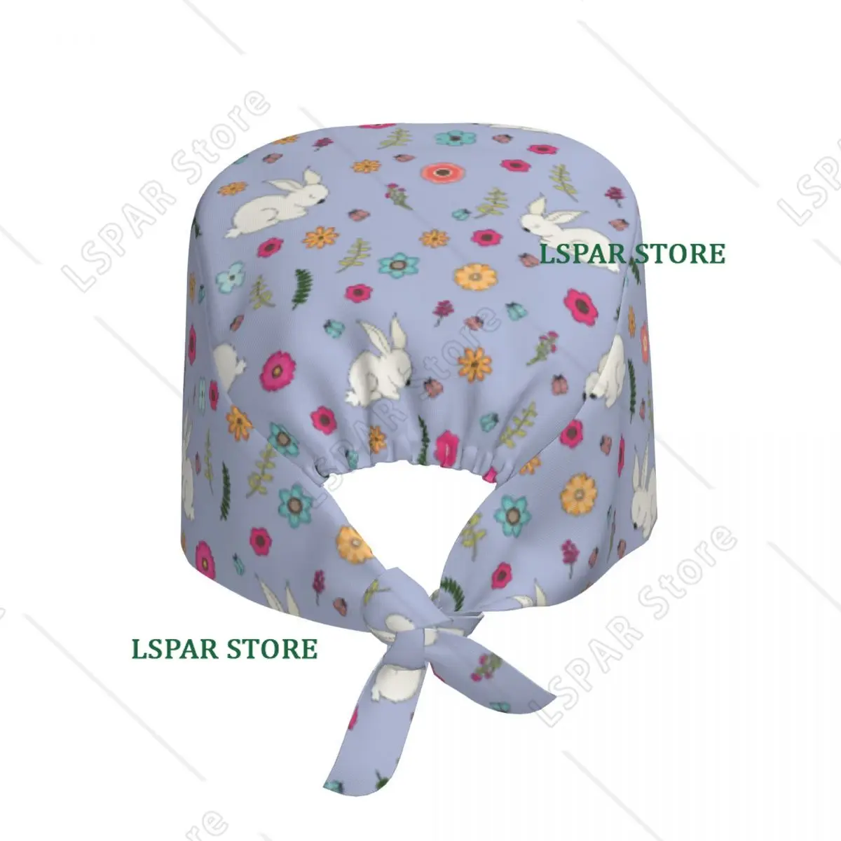 Easter Bunny With Flowers Scrubs Cap Surgical Hats Men Women Rabbit Pattern Operating Room Cap Operator Hats Lab Works Hat