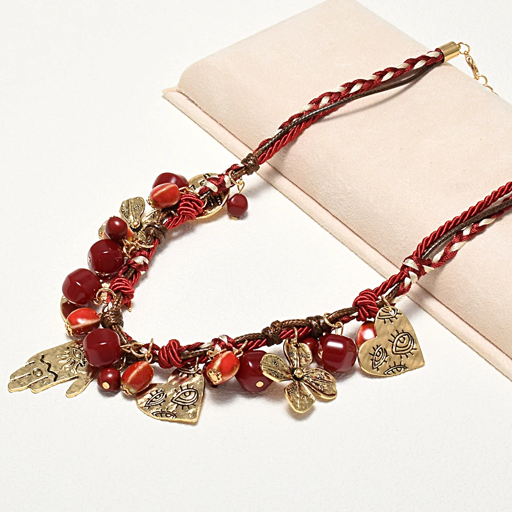 

Bohemian Handmade Beaded Choker Necklace Evil Eyes Flower Moon Pendant Necklaces For Women Statement Jewelry