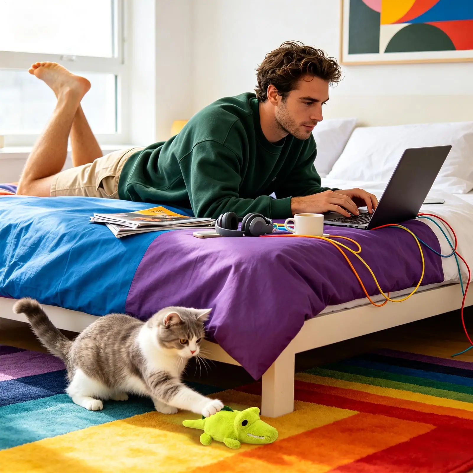 Interactive Cat Toy Car Rechargeable Random Movement Tail Wagging Automatic Cat Interactive Toy For Small Medium Lreeds Living