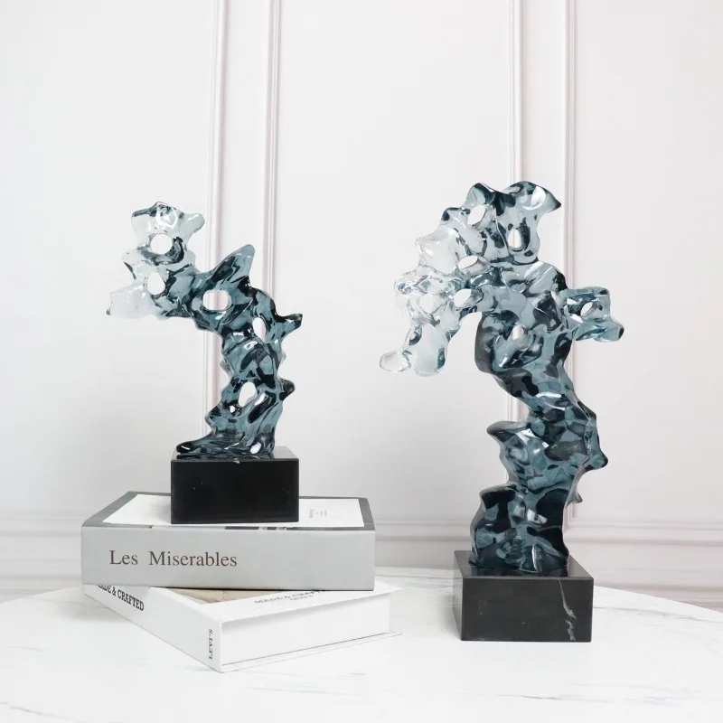 

1Pcs Ink Color Taihu Stone Sculpture Resin Crafts Ornaments Room Aesthetics Decor Desk Decoration Artwork Imitation Coral Statue