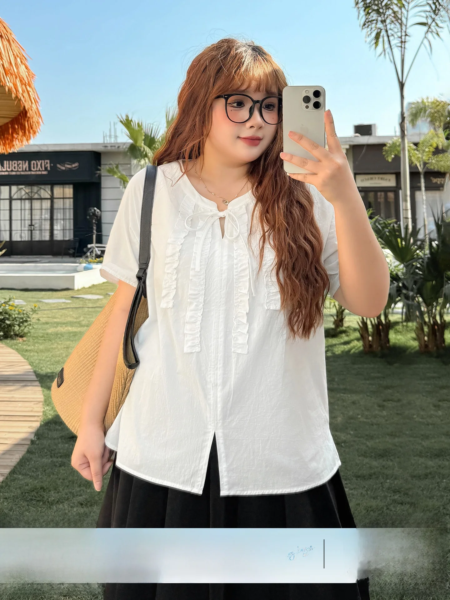 

Chic plus Size Shirt Summer Age-Defying Tie-Bound Belly-Covering Short-Sleeve Women's Fashion Cotton Blend French Style Loose...