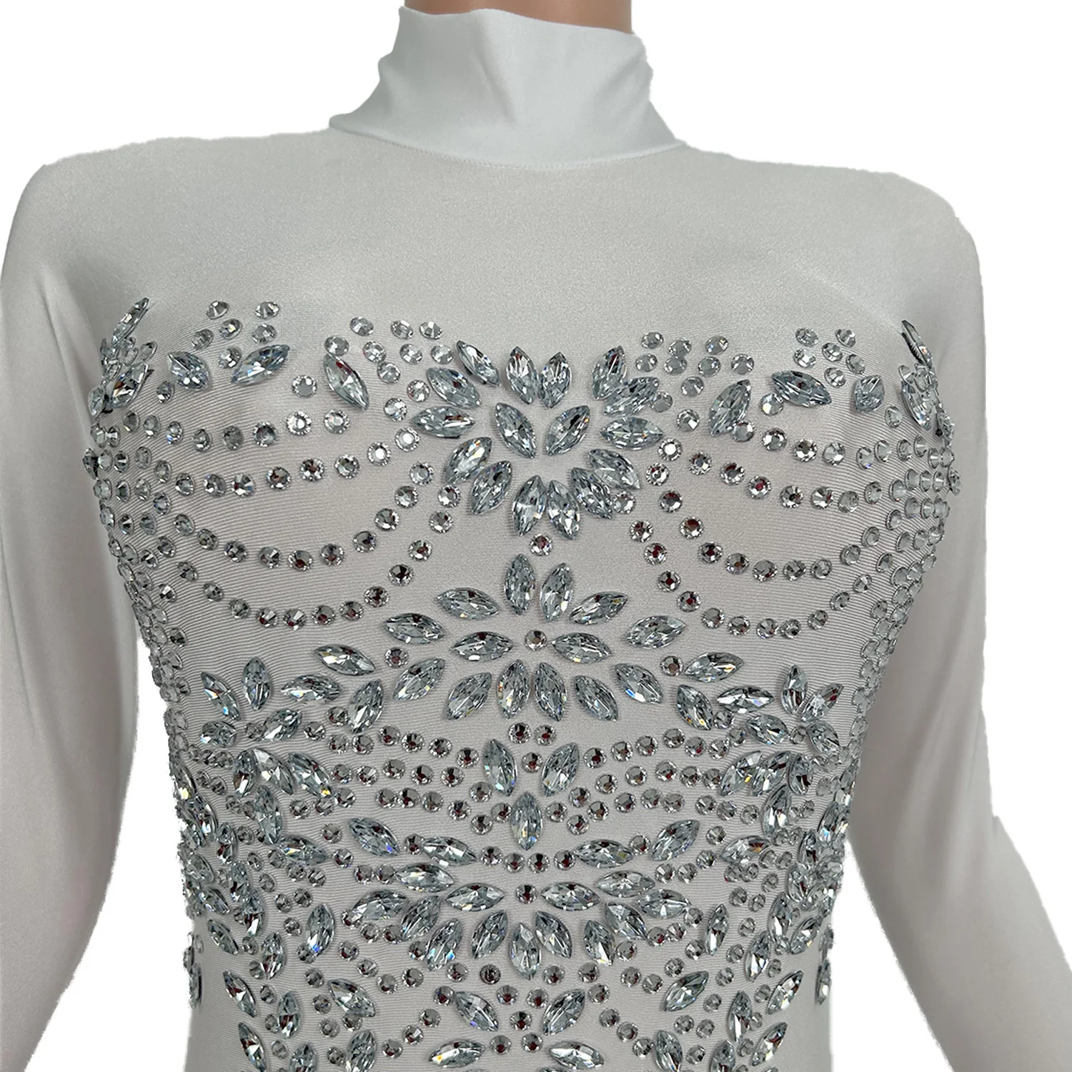 

Sparkly Crystals Spandex Elastic Tight Fitting Jumpsuit Full Gloves Club Stage Dance Outfit Sexy Women Party Performance Zhubao