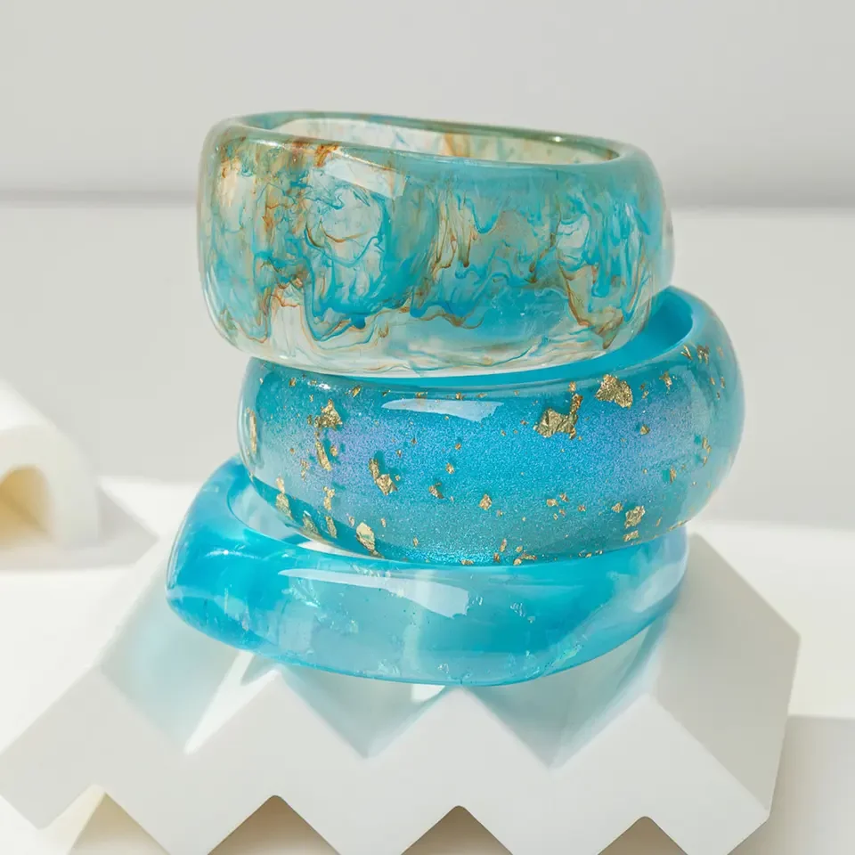 

3Pcs/Set Blue Textured Irregular Geometry Bangle Square Round Summer Resin Bracelet for Women Girl Party Jewelry 2026 NEW INS