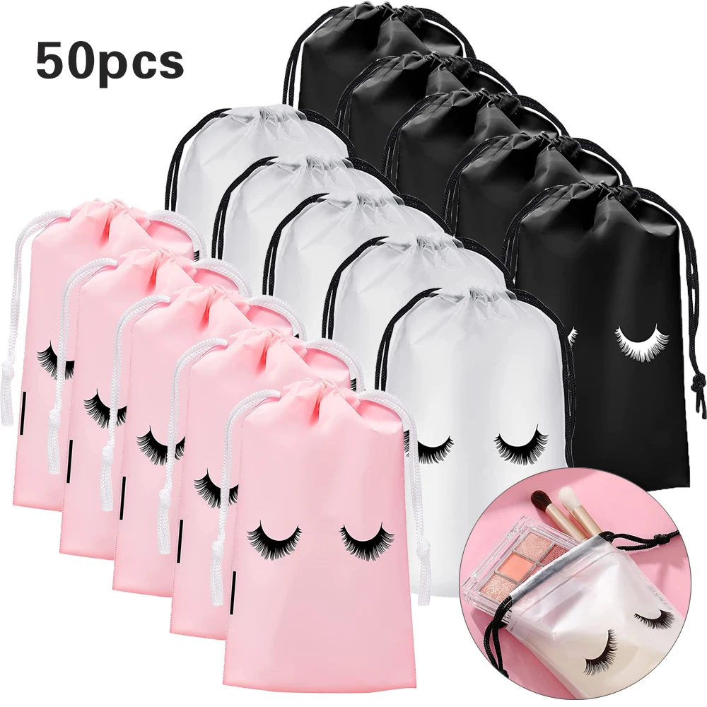 50Pcs Eyelash Aftercare Bags Reusable Lash Bag Cosmetic Eyebrow Toiletry Plastic Makeup Pouch Lipstick Travel Beauty Salon Tools