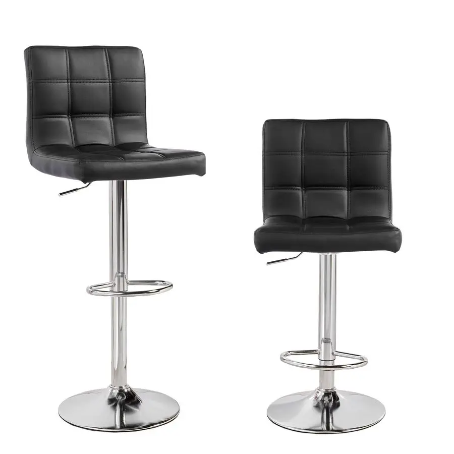 Adjustable Cuban Bar Stool Synthetic Leather 360 Swivel With Backrest and Footrest for Kitchen, Counter, and Breakfast Bar Blac