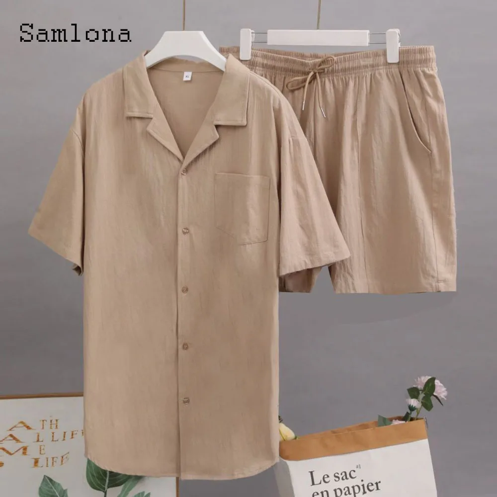 Plus Size 3xl Mens Casual Linen Two Piece Sets 2024 Western Style Fashion Shirts and White Shorts Suit Male Basic Tracksuits Set