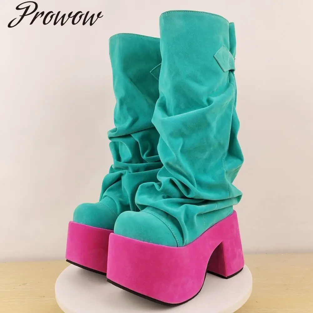 

Сапоги до колена на платформе с круглым носком и высоким каблуком, на толстом каблуке с цветными блоками, женская обувь Zapatos Mujer