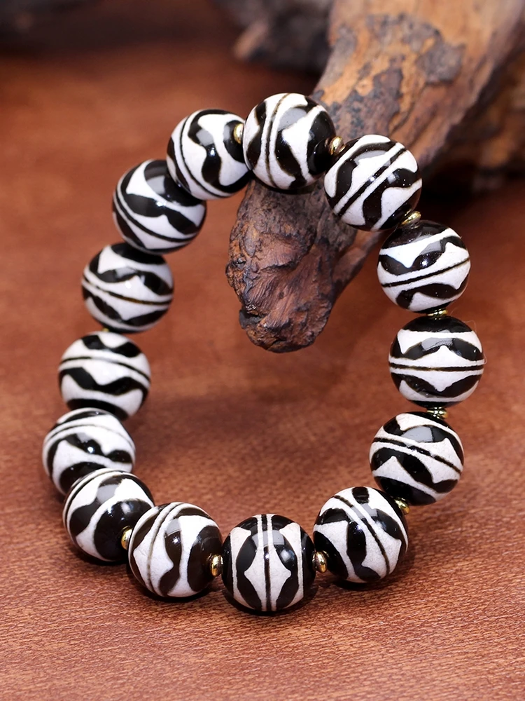 

Nature Tibetan Dzi Bead Bangle Masont Bracelets Lucky Magical Rosary Bring Riches Talisman