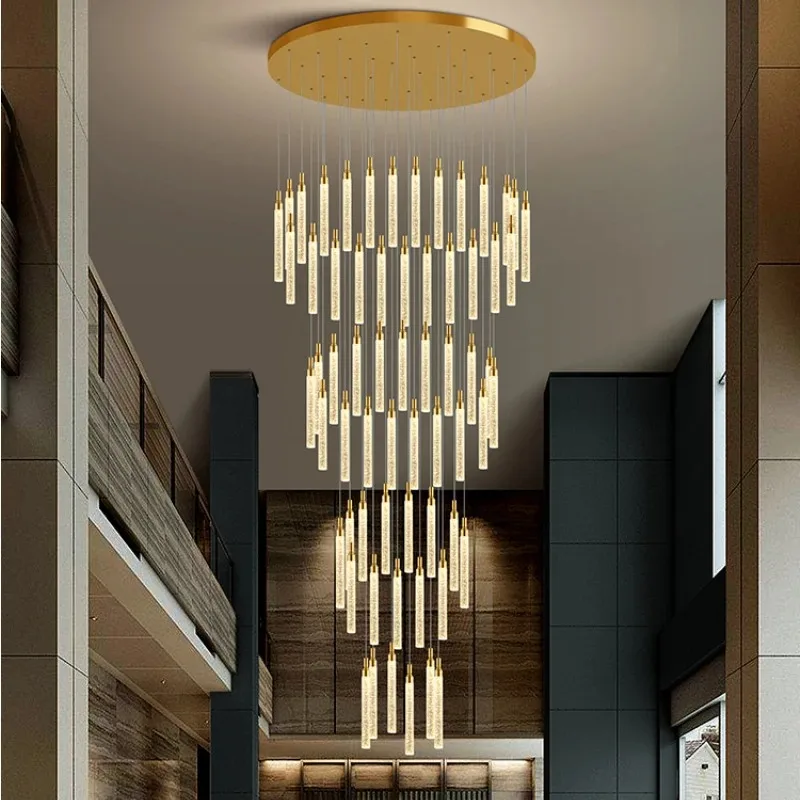 

2023 Современная золотистая хромированная спиральная лестничная люстра, большая дуплексная вилла для отеля, длинная пузырьковая декоративная подвесная люстра для кухни