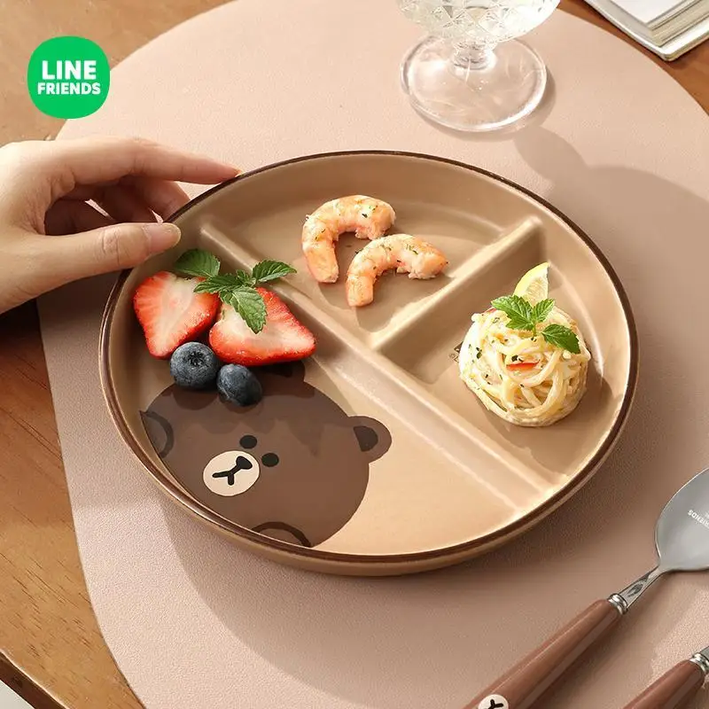 

Тарелка-органайзер LINE FRIENDS Brown с аниме-дизайном, милый дизайн, унисекс, с тремя отделениями, для контроля порций, подарок