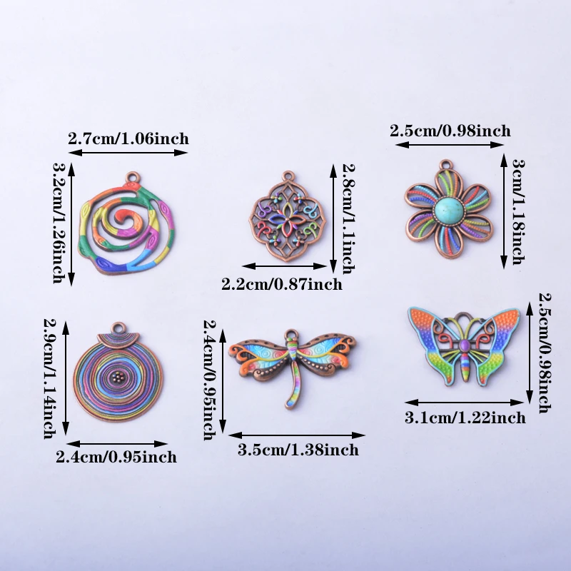 12 Stück/Set Ethno Frühling-Sommer-Stil Libellen-Schmetterling bemalte Anhänger Schmuckherstellung Geometrischer Boho-Anhänger DIY Damenohrringe – Detail 4