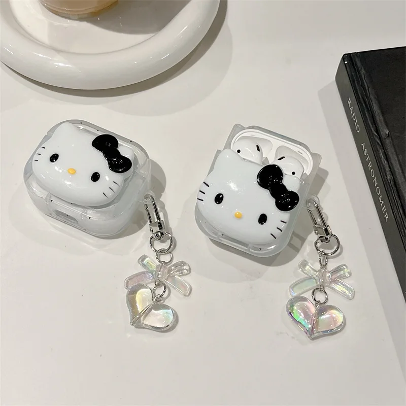 

Hello Kitty Airpod Pro Case Sanrio Anime Three-dimensional Transparent KT Headphone Protective Case Airpods 1/2 Generation Gift