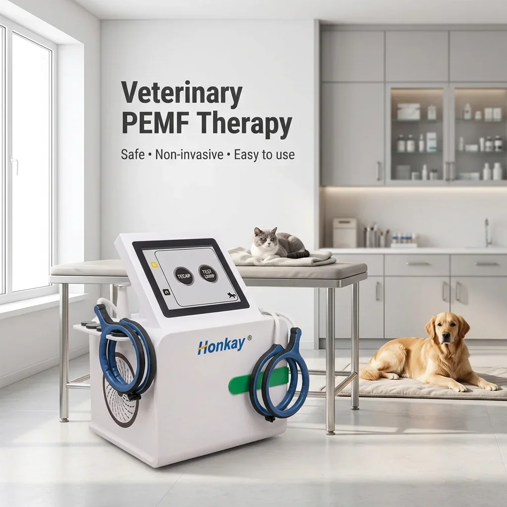 2 in 1 8 Inch Touch Screen Tecar PEMF 448K Equine Magnetic Therapy Machine Horse Dog Vet Pain Relief Blood Circulation