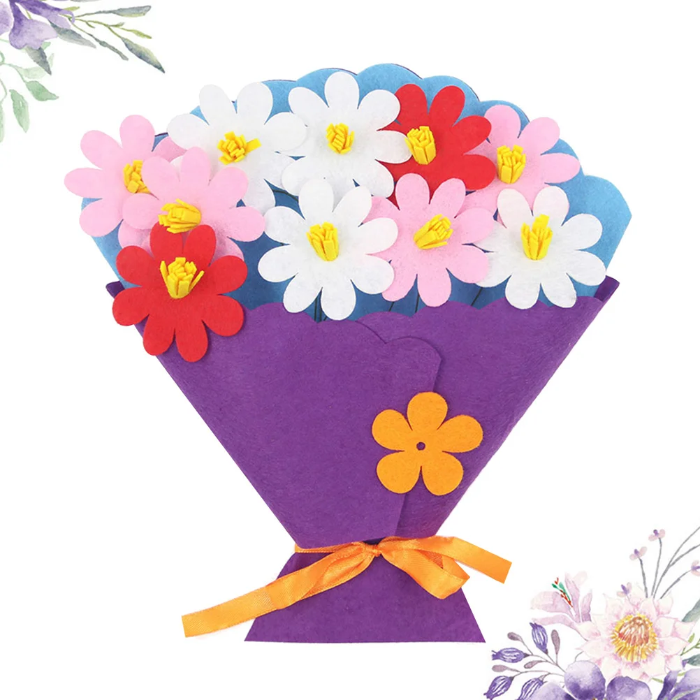 3Pcs DIY Bouquet Package Creative Non-Woven Flower Kit Easy Assemble Educational Kids Handmade Bright Colorful Bouquet Package