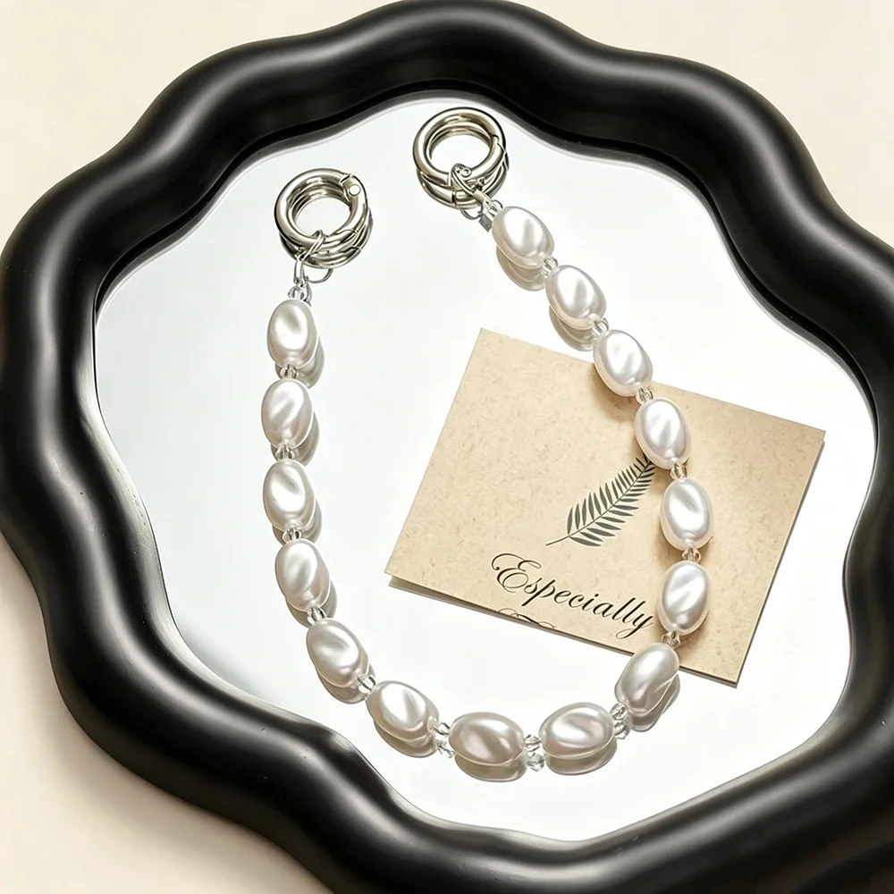 

Anti-loss Double Buckle Phone Chains Short Hand Lanyard Ins Style Baroque Pearl Beaded Portable Straps for Phone Case Keys Bags