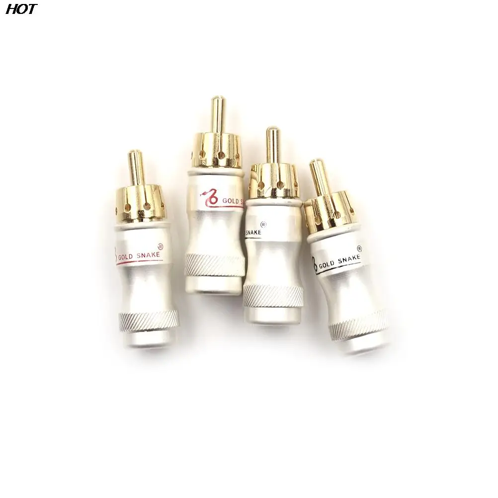 4pcs/lot Male Audio Video Connector Gold Adapter For Cable DIY gold snake RCA Plug HIFI Goldplated Audio Cable RCA