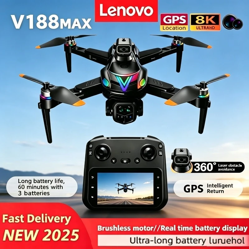 

Lenovo V188MAX GPS 8K Drone Professional Camera Aerial FPV Brush Avoiding Obstacle with Screen Remote Control Folding Drone