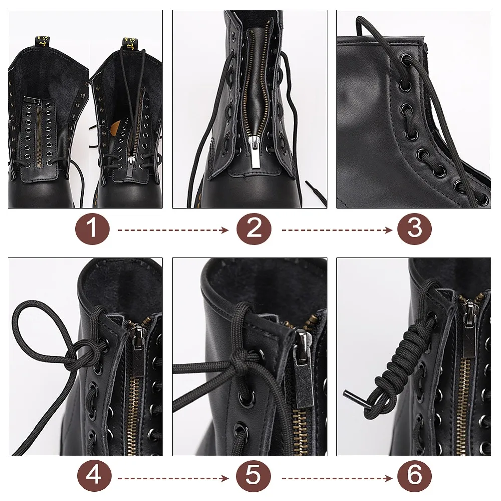 Leather Lace-in Boot Zipper Inserts, 6.1 x 2.1 Inch 8 Metal Eyelets Zipper Boot Laces Black No Tie Shoe Laces for Adults Men