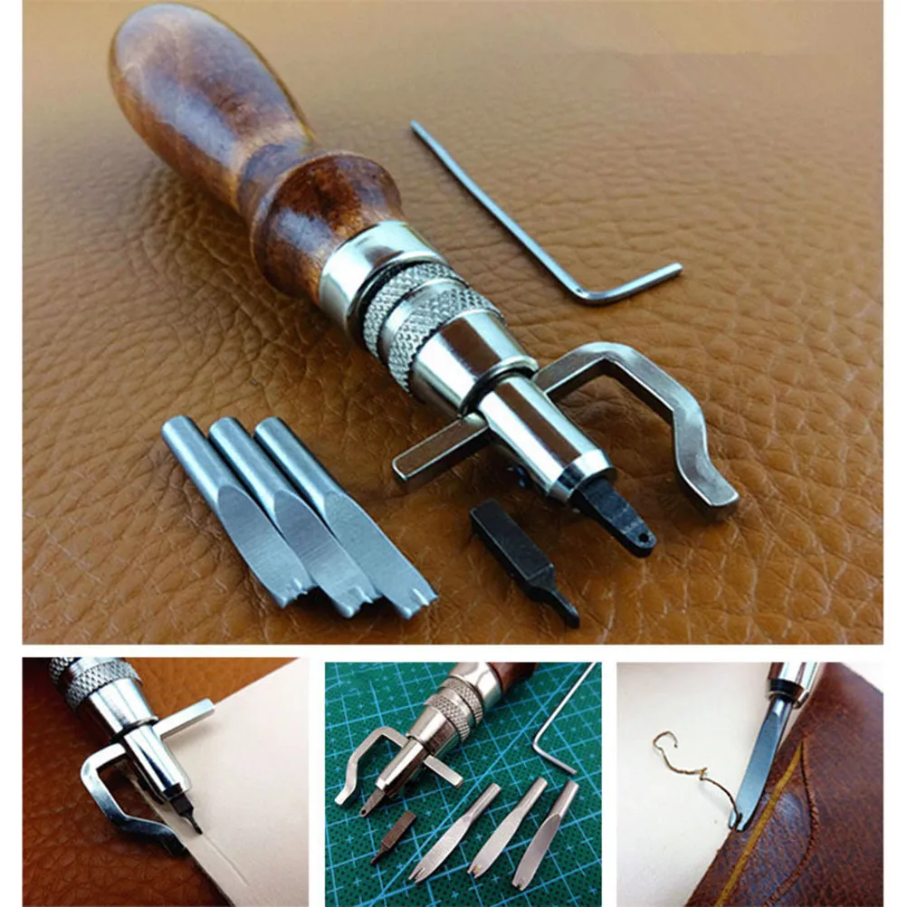 7Pcs Rust Resistant Leatherworking Tools Set Stitching Groover Skiving Edger Beveler Creaser Trimmer Spacer for DIY Belt Wallet